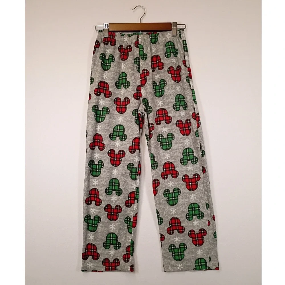Holiday Disney Kids Size 12 Grey Plaid Mickey Mouse Fleece Pajama Pants